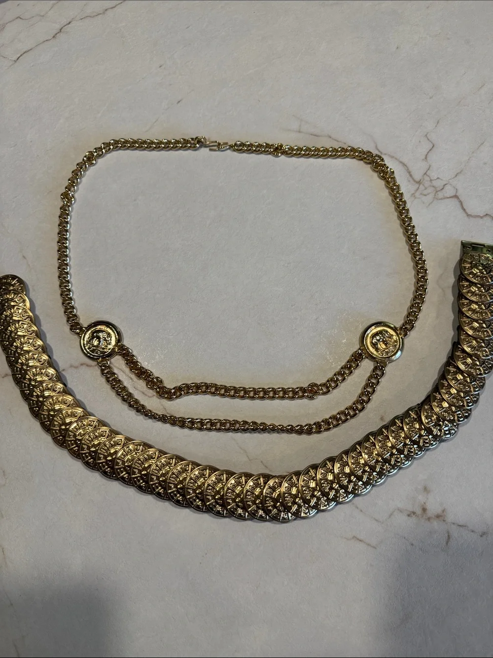 Gold-Tone Layered Medallion Chain Belts for Women